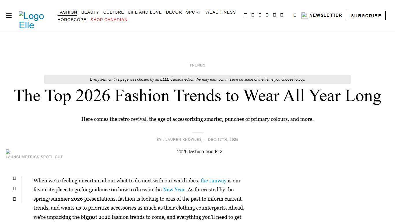 The Top 2026 Fashion Trends to Wear All Year Long | ELLE Canada Magazine | Beauty, Fashion and Lifestyle Trends & Celebrity News